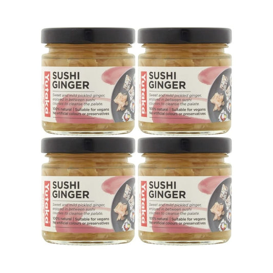 Yutaka - Sushi Ginger, Pickled Ginger Slices - 120g x 4 Pack - Sweet & Mild, 100% Natural, Vegan - Friendly, Perfect for Sushi, Sashimi and Asian Cuisine, No Artificial Colours or Preservatives - Xihaha Oriental Food & Gifts